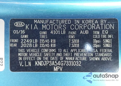 2016 Kia Soul + from USA, damaged, VIN KNDJP3A54G7331032